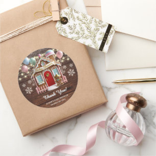 Rustikales Winter Gingerbrett Haus Babydusche Runder Aufkleber