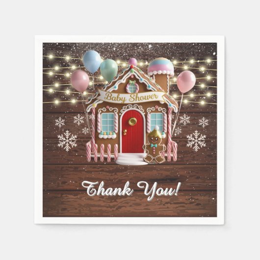 Rustikales Winter Gingerbrett Haus Babydusche Serviette (Vorderseite)
