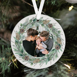 Rustikales Winter Greenery Wreath White Wood Foto Ornament Aus Metall