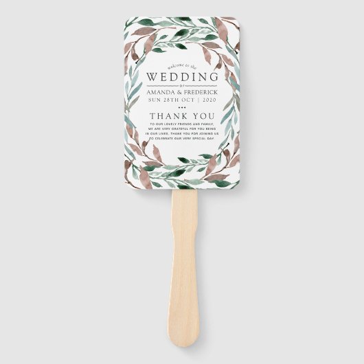 Rustikales Winter-Hochzeitsprogramm für Grünpflanz Fächer (Vorderseite)