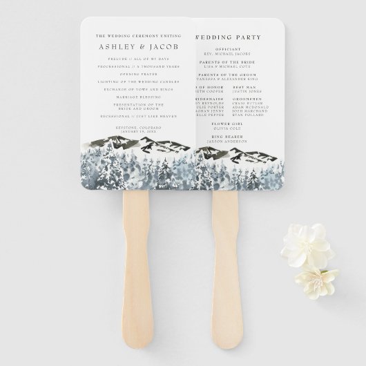 Rustikales Winter-Hochzeitsprogramm-Handfächer im  Fächer (Vorne und Hinten)