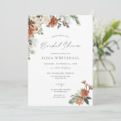 Rustikales Winter Holiday Greenery Pine Brautparty Einladung (Stehend Vorderseite)