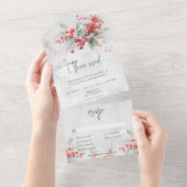 Rustikales Winter Holly & Pine Hochzeitsessen All In One Einladung (Abreißen)