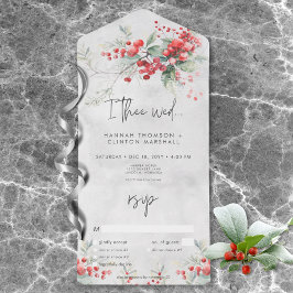 Rustikales Winter Holly & Pine Hochzeitsessen All In One Einladung