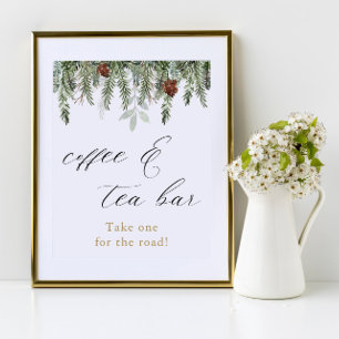Rustikales Winter-Kiefern-Coffee- und Tea-Bar-Schi Poster
