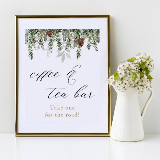 Rustikales Winter-Kiefern-Coffee- und Tea-Bar-Schi Poster