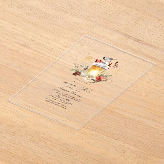 Rustikales Winter Lantern Transparentes Brautparty Acryleinladungen (Ablage )