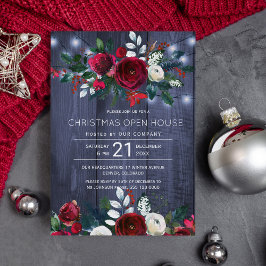 Rustikales Winter Navy Red Floral Weihnachtshaus Einladung