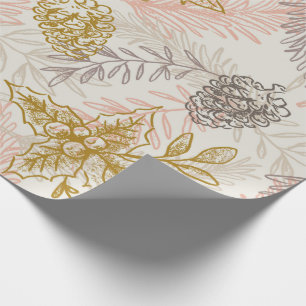 Rustikales Winter Pinecone & Holly Wrapping Paper Geschenkpapier