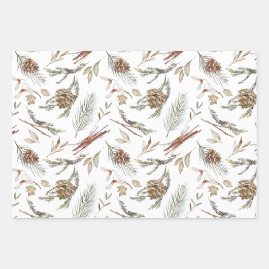 Rustikales Winter Pinecone Wrapping Paper Set Geschenkpapier Set (Vorderseite)
