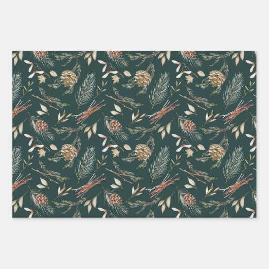 Rustikales Winter Pinecone Wrapping Paper Set Geschenkpapier Set (Vorderseite 2)