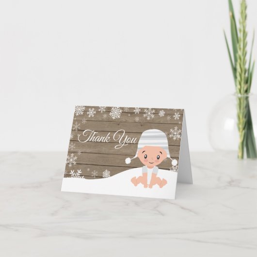 Rustikales Winter Snowflake Baby Dankeskarte (Vorderseite)