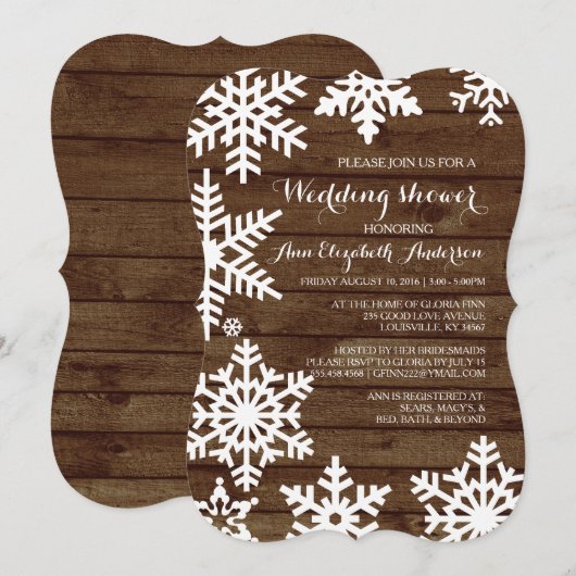 Rustikales Winter Wedding Barn Wood Brautparty Einladung (Vorne/Hinten)