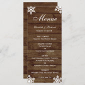 Rustikales Winter Wedding Barn Wood Snowflakes Men Menükarte (Vorne/Hinten)