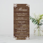 Rustikales Winter Wedding Barn Wood Snowflakes Men Menükarte (Stehend Vorderseite)