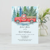Rustikales Winter Wedding Truck Brautparty Einladung (Stehend Vorderseite)