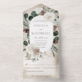 Rustikales Winter White Floral Gold Kein Abendesse All In One Einladung (Innen Boden)