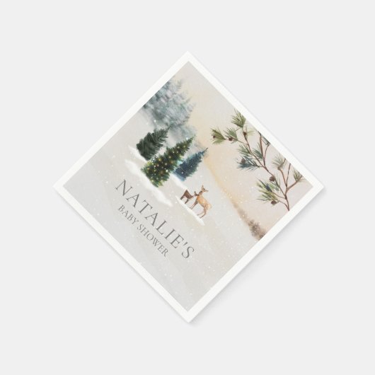 Rustikales Winter Woodland Babydusche Papier Napki Serviette (Ecke)