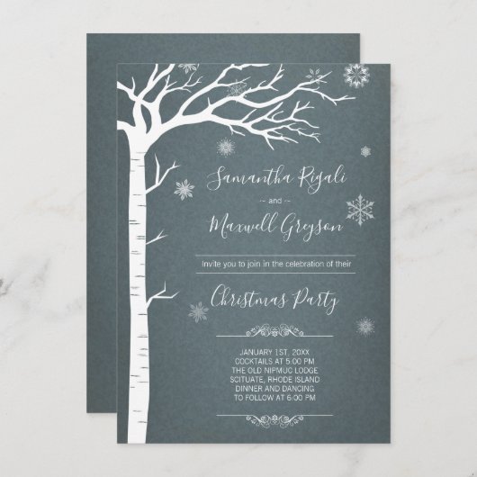 Rustikales Winterbaum Weihnachten Einladung (Vorne/Hinten)