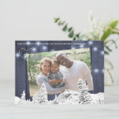 Rustikales Winterblau aus Stallholz, Tinkelleuchte Feiertagskarte (Stehend Vorderseite)