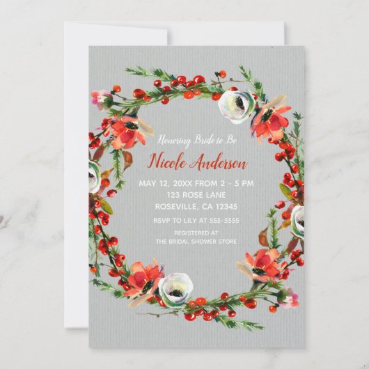 Rustikales Winterblumenbad Modernes Brautparty Einladung (Rückseite)