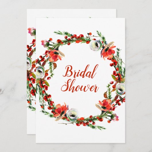 Rustikales Winterblumenbad Modernes Brautparty Einladung (Vorne/Hinten)