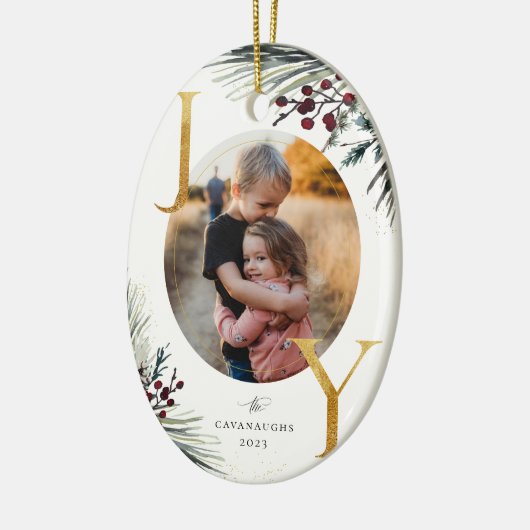 Rustikales Winterboughs Golden Joy Foto Keramik Ornament (Links)