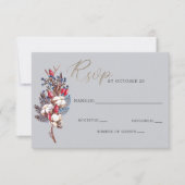 Rustikales Wintercotton Blue Red Berries Wedding RSVP Karte (Vorderseite)