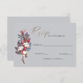 Rustikales Wintercotton Blue Red Berries Wedding RSVP Karte