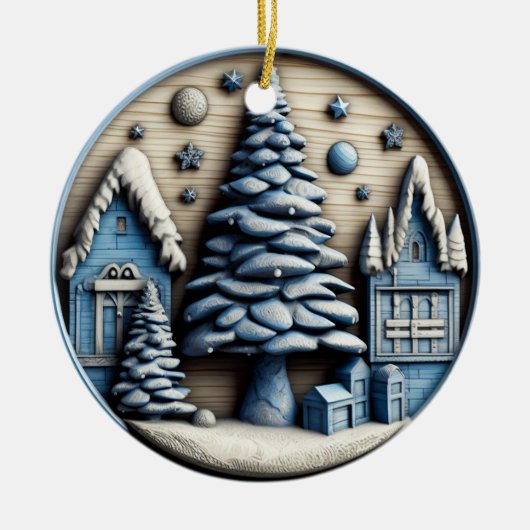 Rustikales Winterdorf Ornament (Vorne)