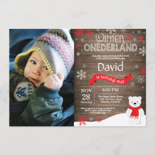 Rustikales Wintereinland 1. Geburtstag Einladung