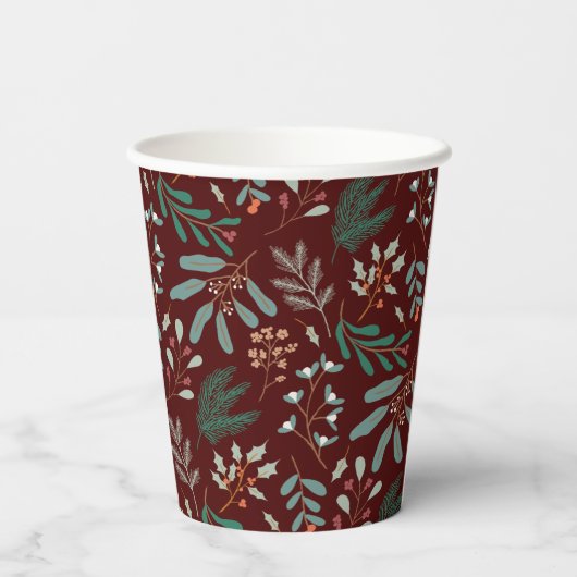 Rustikales Winterfolienmuster Pappbecher (Rückseite)