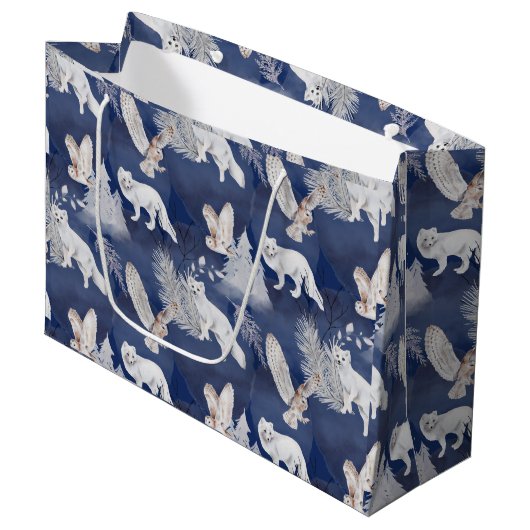 Rustikales Winterfox & Weihnachtsgeschenk Große Geschenktüte (Vorderseite Schrägansicht)