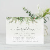 Rustikales Wintergrün Berries Probe Dinner Einladung (Stehend Vorderseite)