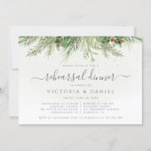 Rustikales Wintergrün Berries Probe Dinner Einladung (Vorderseite)