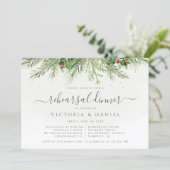 Rustikales Wintergrün Berries Probe Dinner Einladung (Stehend Vorderseite)