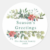 Rustikales Wintergrün mit roten Blume Runder Aufkleber (Vorderseite)