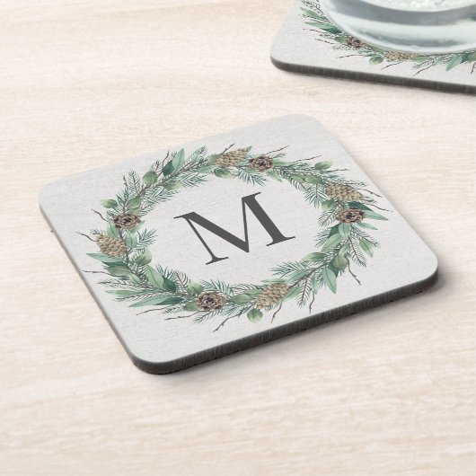 Rustikales Wintergrün Monogram, Initialzündung Getränkeuntersetzer (Linke Seite)