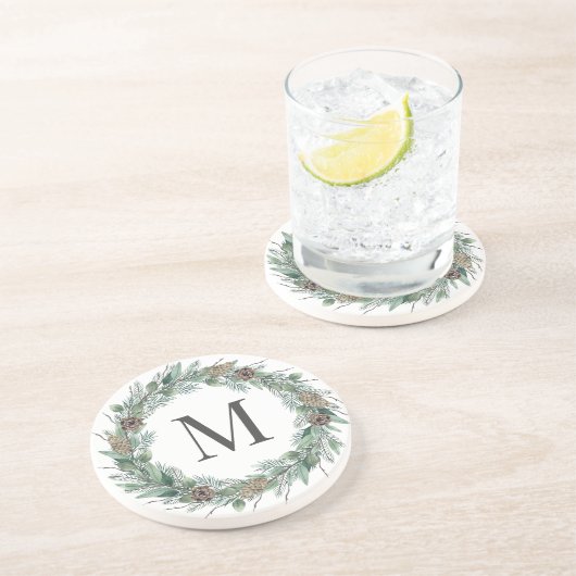 Rustikales Wintergrün Monogram, Initialzündung Getränkeuntersetzer (Seite)