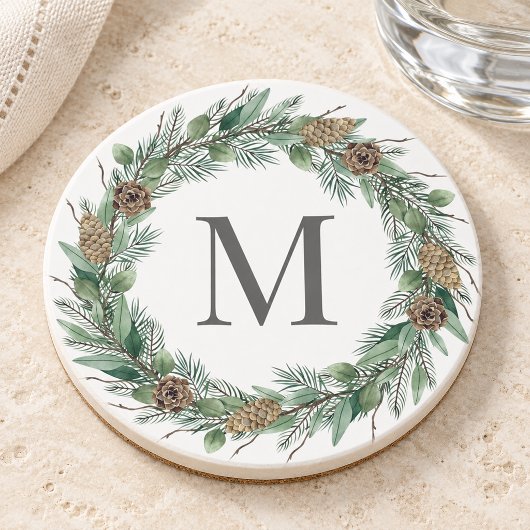 Rustikales Wintergrün Monogram, Initialzündung Getränkeuntersetzer
