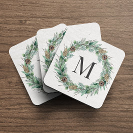 Rustikales Wintergrün Monogram, Initialzündung Getränkeuntersetzer
