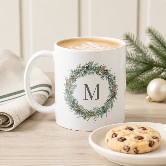Rustikales Wintergrün Monogram, Initialzündung Kaffeetasse