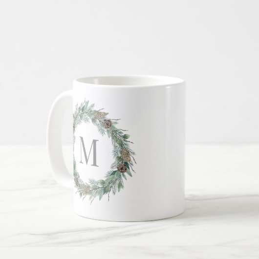 Rustikales Wintergrün Monogram, Initialzündung Kaffeetasse (Vorderseite Links)