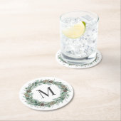 Rustikales Wintergrün Monogram, Initialzündung Runder Pappuntersetzer (Vor Ort)