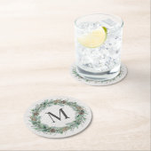 Rustikales Wintergrün Monogram, Initialzündung Runder Pappuntersetzer (Vor Ort)