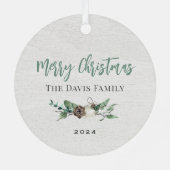 Rustikales Wintergrün Monogram Wreath White Wood Ornament Aus Metall (Rückseite)