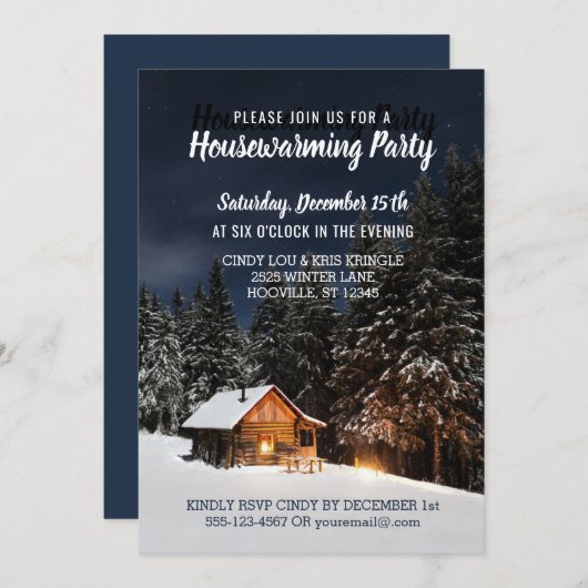 Rustikales Winterhaus Landhaus Party Einladung (Vorne/Hinten)