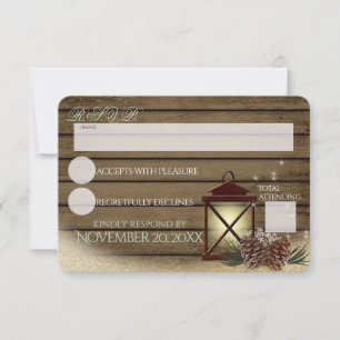 Rustikales Winterholz und Laternenreaktion RSVP Karte