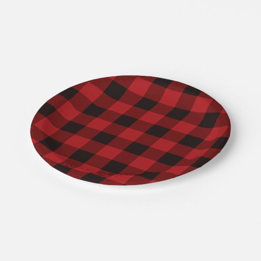 rustikales Winterlumberjack Roter Büffel kariertes Pappteller (Schrägansicht)