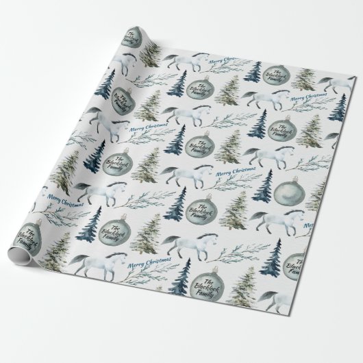 Rustikales Winterpferd Individuelle Name & Cheer Geschenkpapier (Ungerollt)